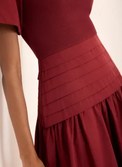 Burgundy Cotton Blend Maxi Dress