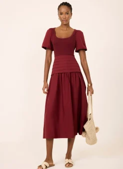 Burgundy Cotton Blend Maxi Dress