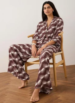 Burgundy Graphic Print Wide Leg Trousers
