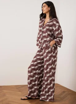 Burgundy Graphic Print Wide Leg Trousers
