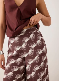 Burgundy Graphic Print Wide Leg Trousers