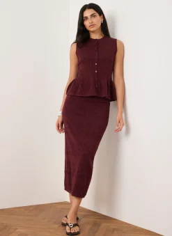 Burgundy Knit Midi Skirt