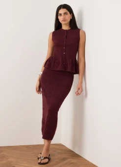 Burgundy Knit Midi Skirt