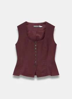 Burgundy Linen Blend Peplum Waistcoat
