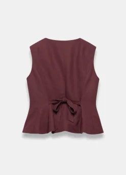 Burgundy Linen Blend Peplum Waistcoat