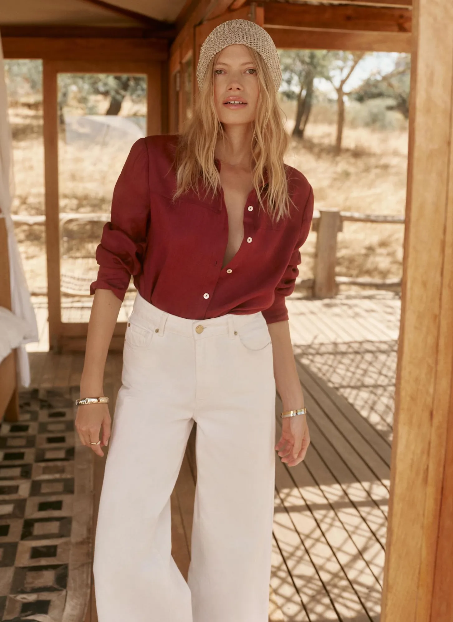 Burgundy Linen Blend Shirt