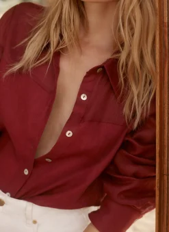 Burgundy Linen Blend Shirt