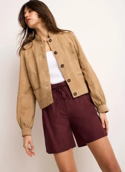 Burgundy Linen Blend Shorts