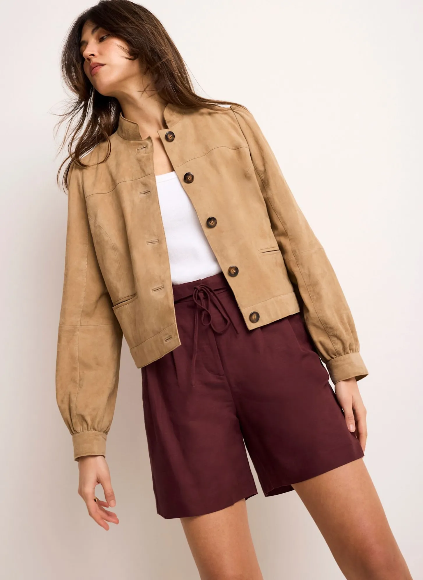 Burgundy Linen Blend Shorts