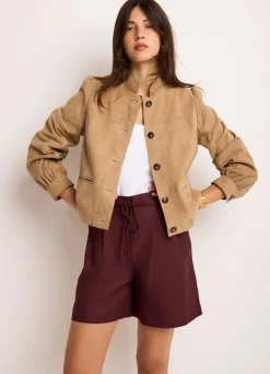 Burgundy Linen Blend Shorts