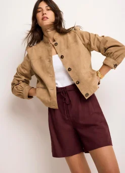 Burgundy Linen Blend Shorts