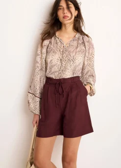 Burgundy Linen Blend Shorts