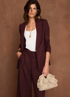 Burgundy Linen Blend Single Breasted Blazer