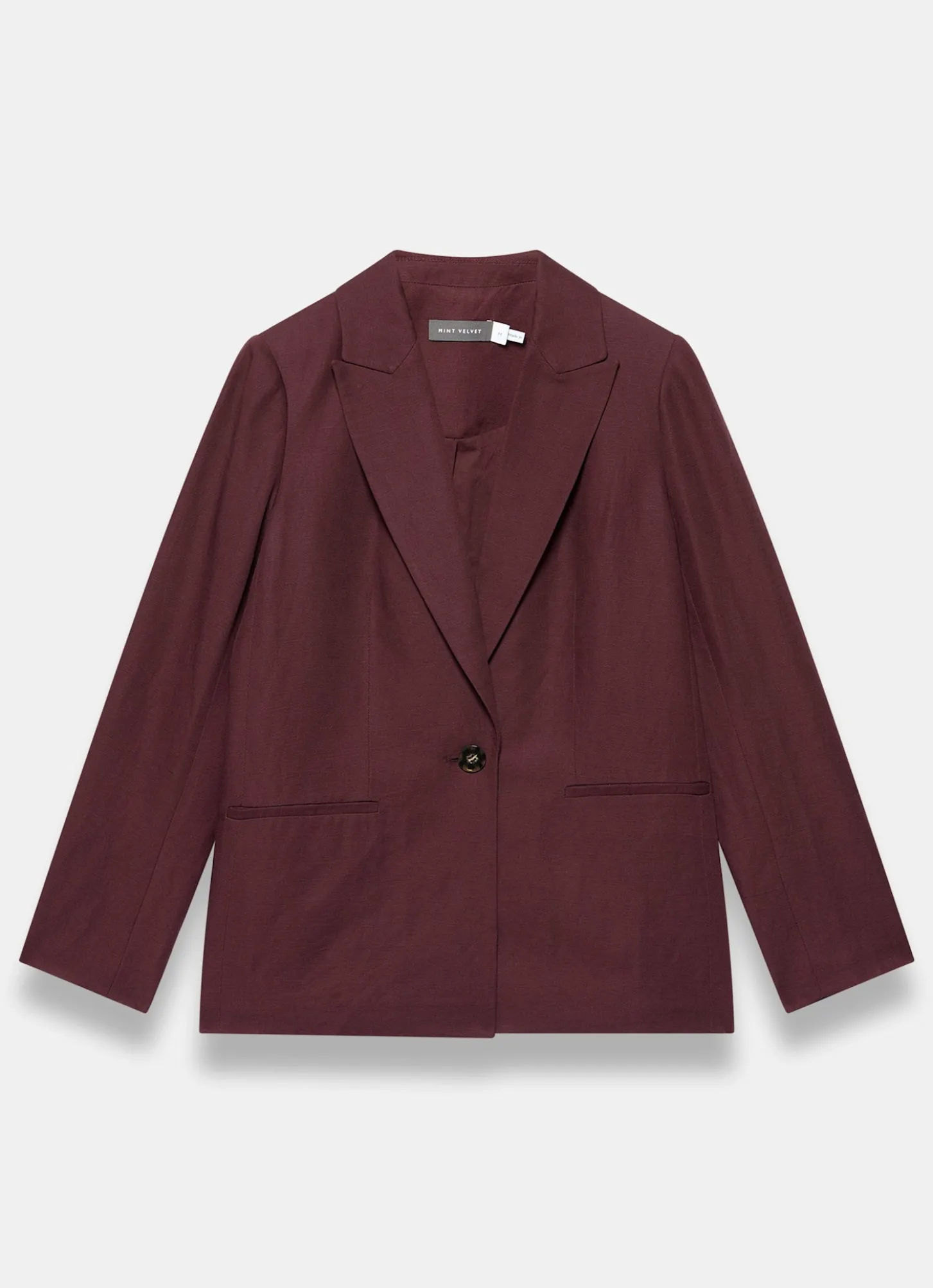 Burgundy Linen Blend Single Breasted Blazer