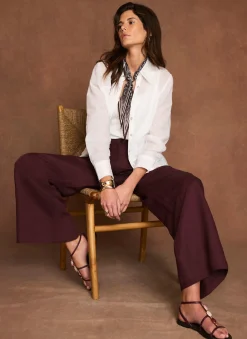 Burgundy Linen Blend Wide Leg Trousers