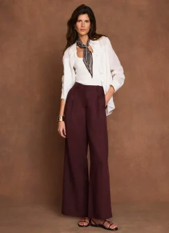 Burgundy Linen Blend Wide Leg Trousers