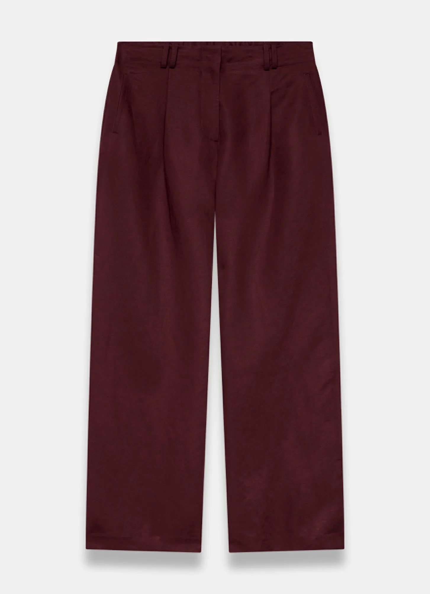 Burgundy Linen Blend Wide Leg Trousers