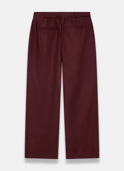 Burgundy Linen Blend Wide Leg Trousers