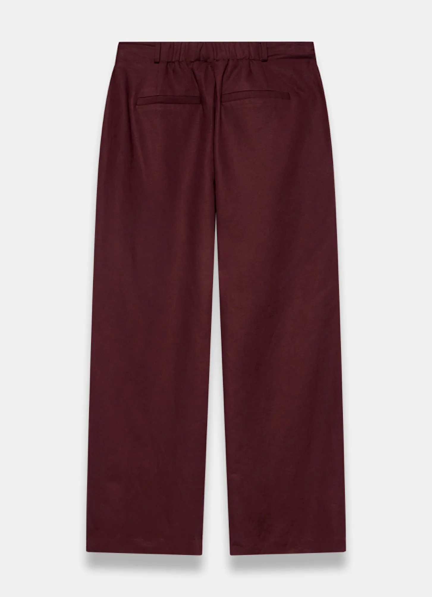Burgundy Linen Blend Wide Leg Trousers