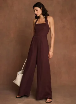 Burgundy Linen Halter Jumpsuit