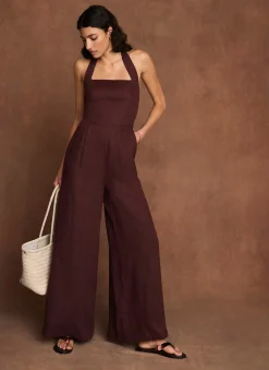Burgundy Linen Halter Jumpsuit