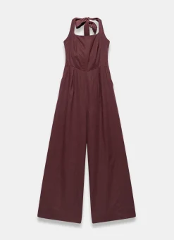 Burgundy Linen Halter Jumpsuit