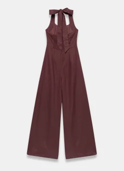 Burgundy Linen Halter Jumpsuit