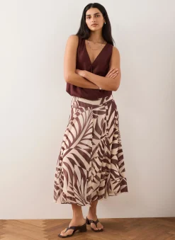 Burgundy Palm Print Maxi Skirt