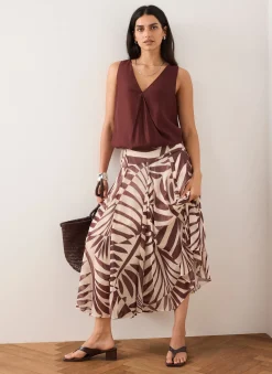 Burgundy Palm Print Maxi Skirt