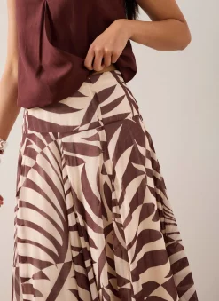 Burgundy Palm Print Maxi Skirt