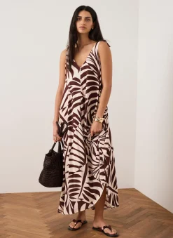Burgundy Palm Print Maxi Dress