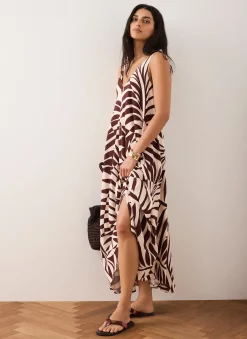 Burgundy Palm Print Maxi Dress