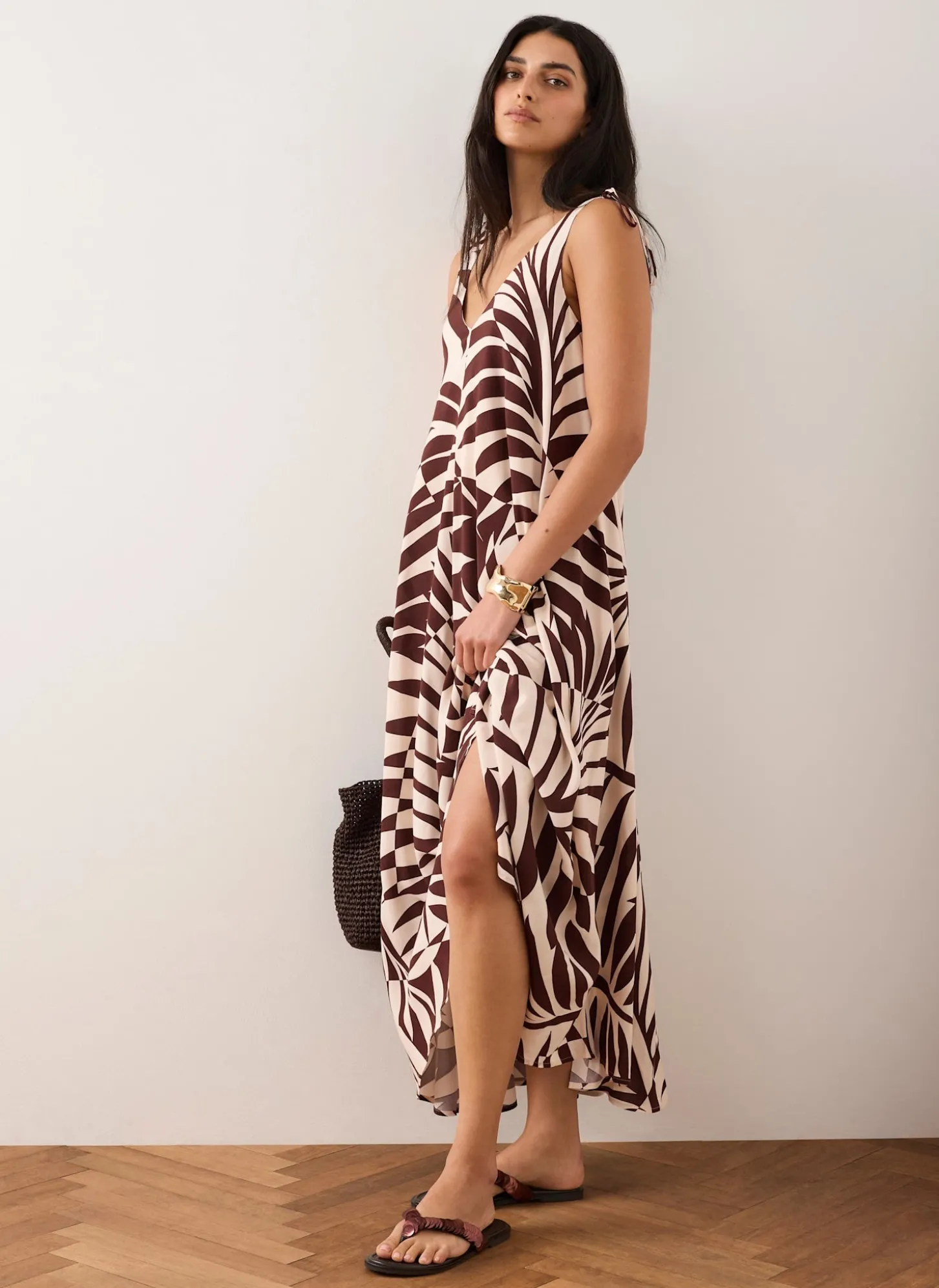 Burgundy Palm Print Maxi Dress