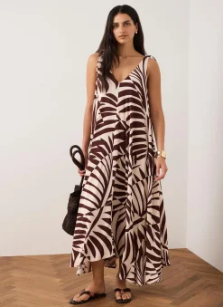 Burgundy Palm Print Maxi Dress