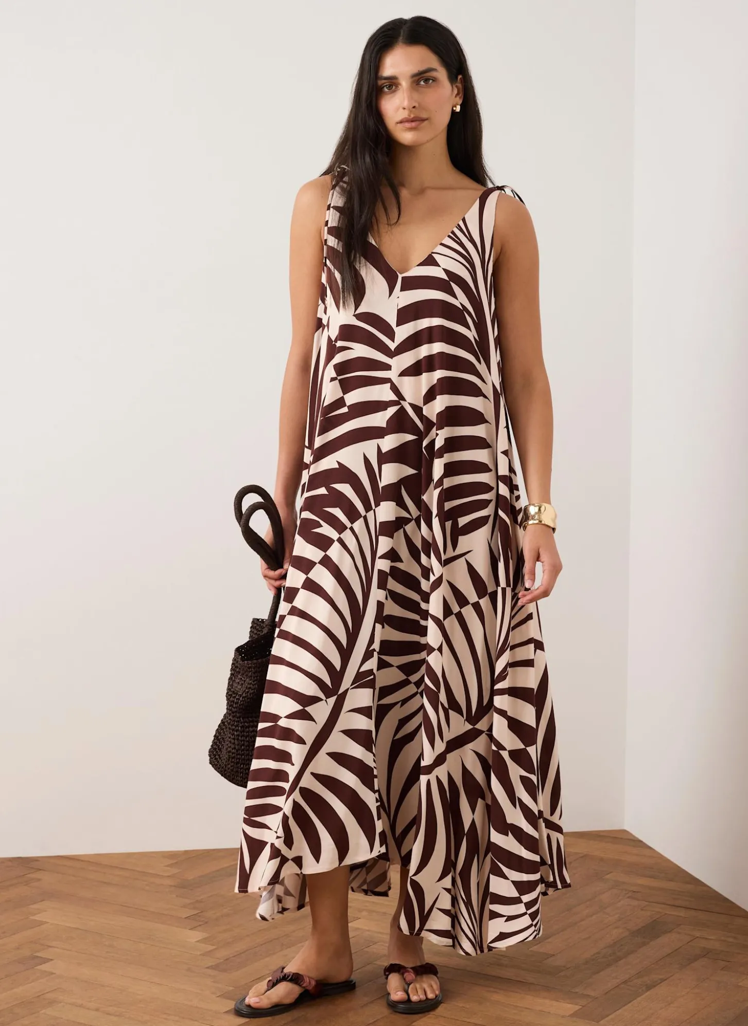Burgundy Palm Print Maxi Dress