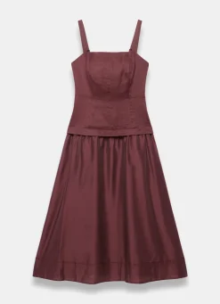 Burgundy Ramie Drop Waist Midi Dress