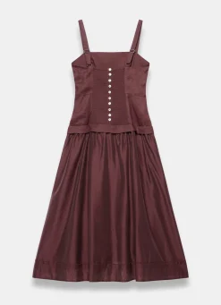 Burgundy Ramie Drop Waist Midi Dress