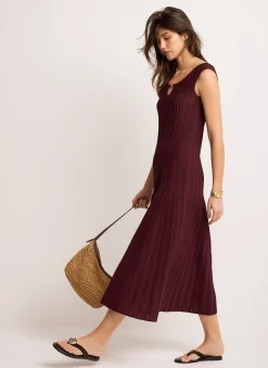 Burgundy Ribbed Beaded Midi Dress