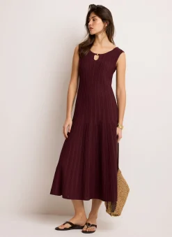 Burgundy Ribbed Beaded Midi Dress