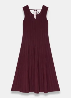 Burgundy Ribbed Beaded Midi Dress