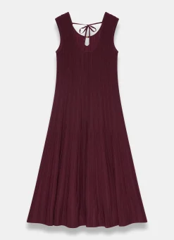 Burgundy Ribbed Beaded Midi Dress