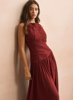 Burgundy Ruched Detail Maxi Dress