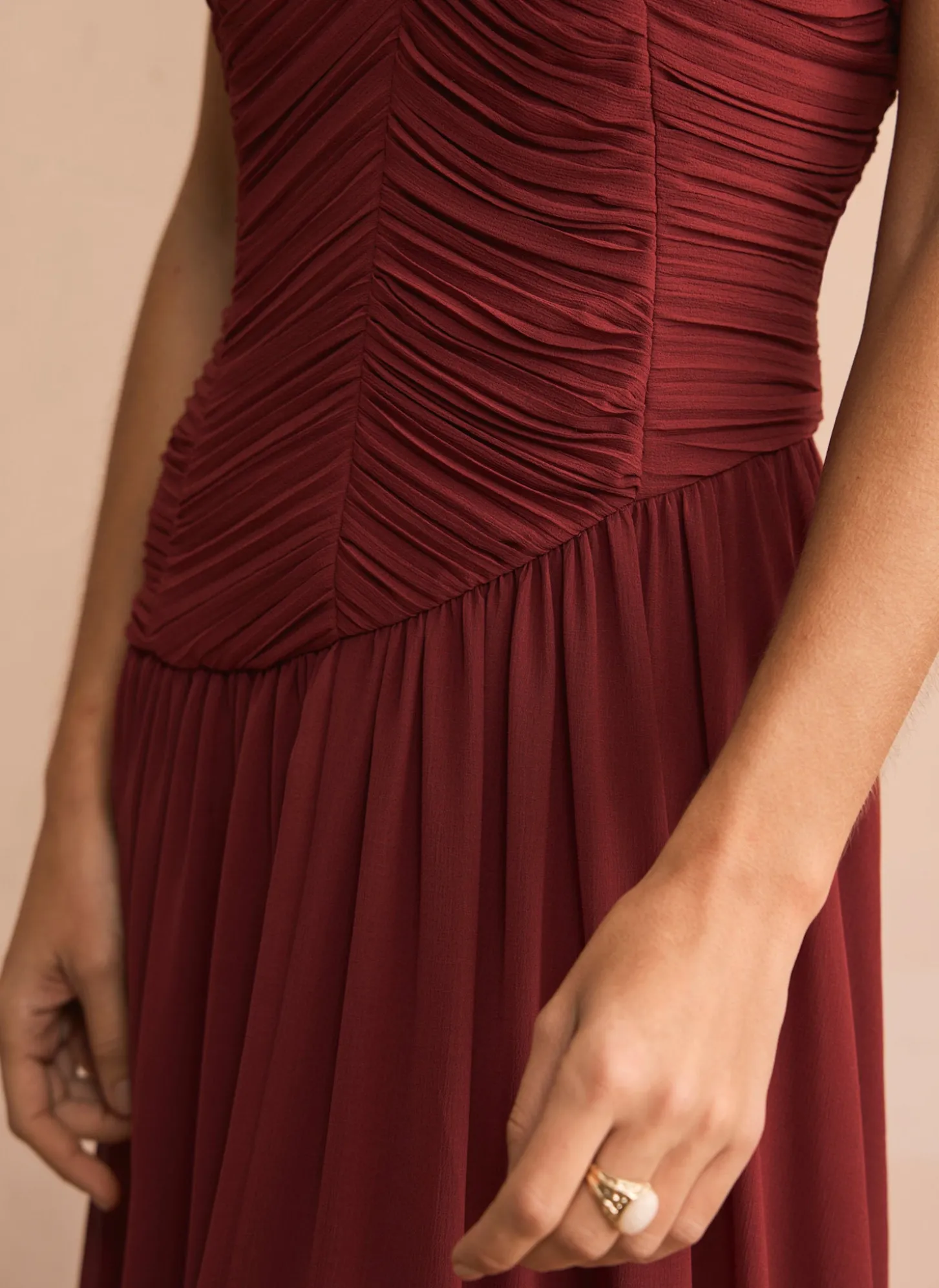 Burgundy Ruched Detail Maxi Dress