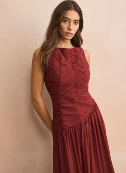 Burgundy Ruched Detail Maxi Dress