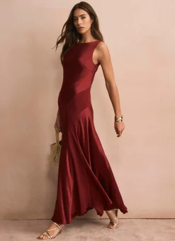 Burgundy Satin Panelled Maxi Dress