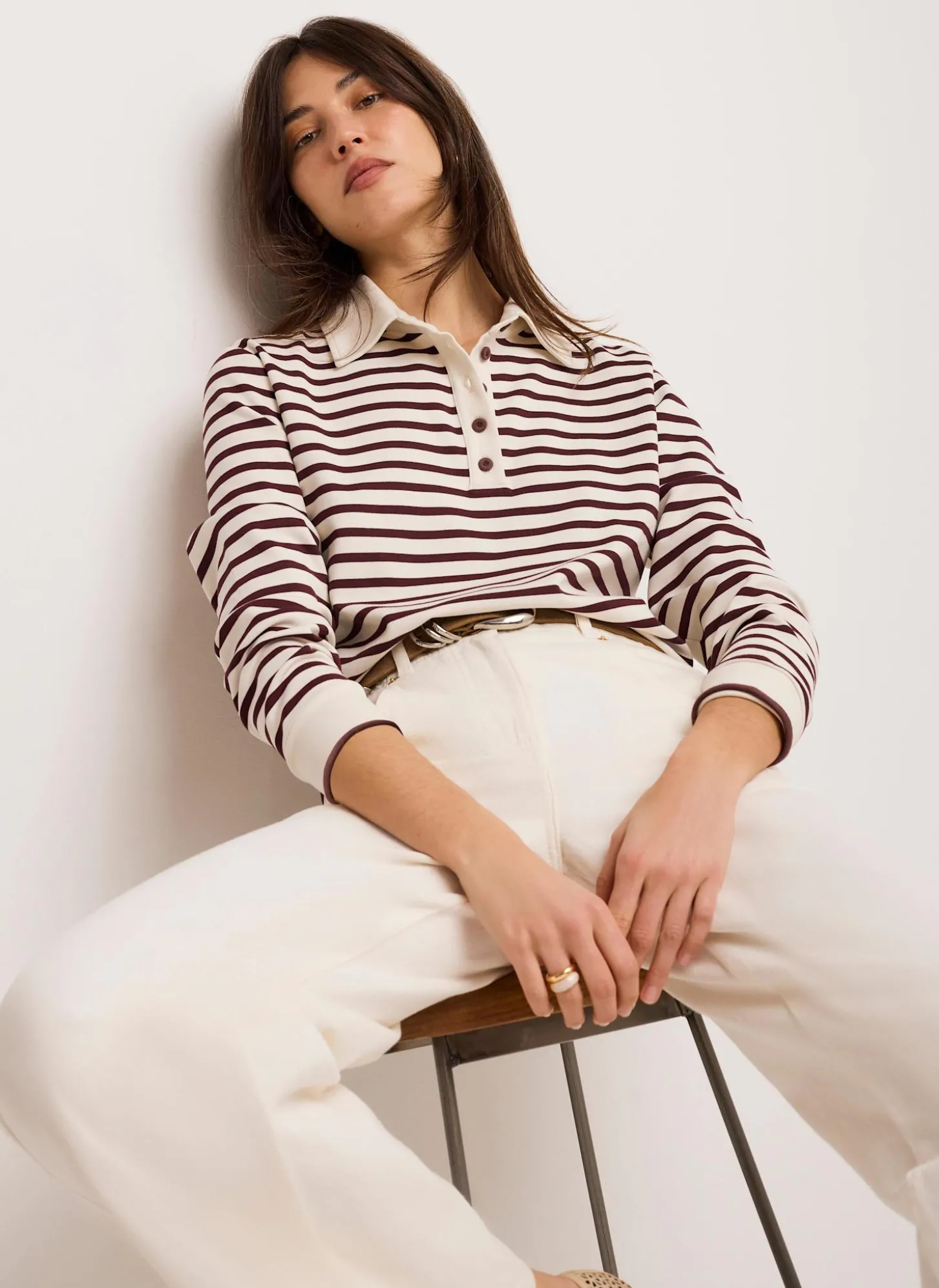 Burgundy Stripe Polo Shirt Top