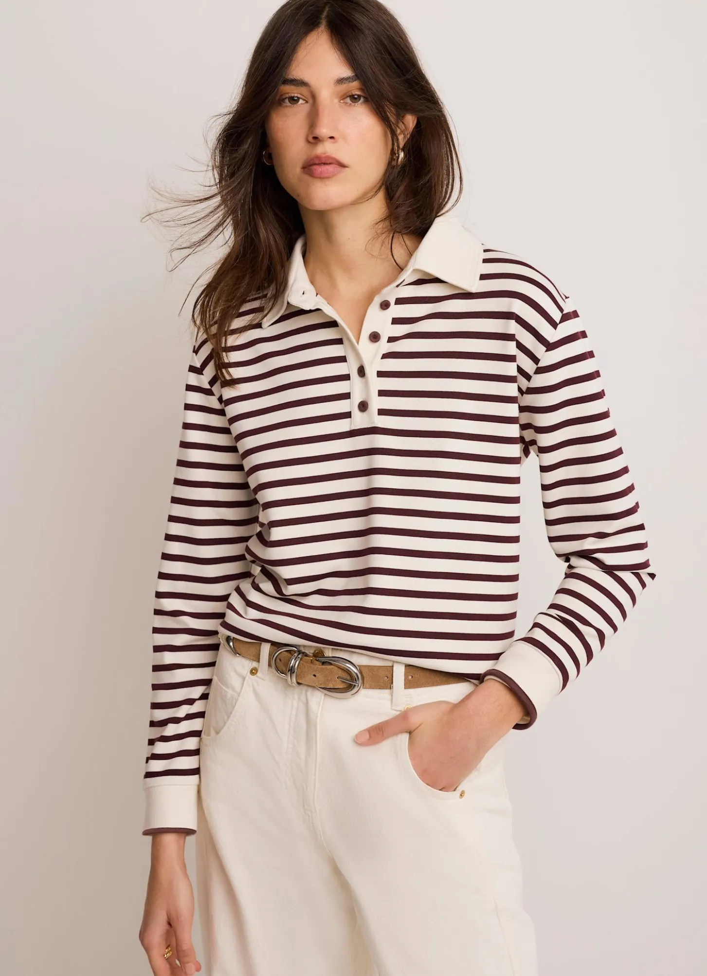 Burgundy Stripe Polo Shirt Top