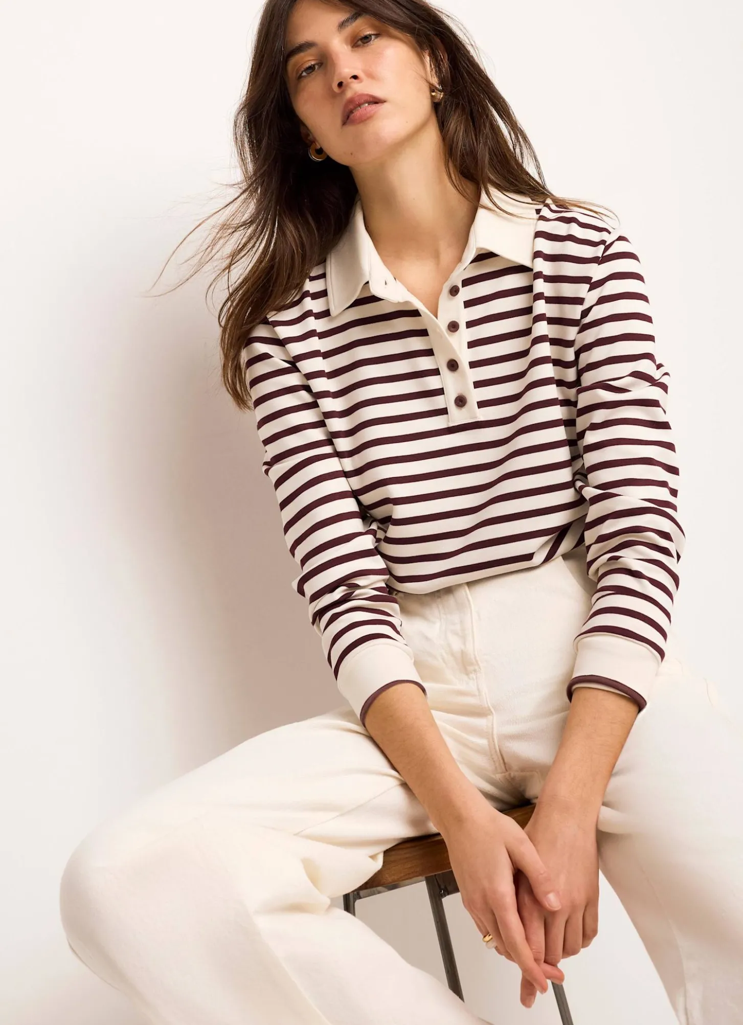 Burgundy Stripe Polo Shirt Top