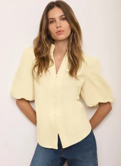 Butter Yellow Corduroy Puff Sleeve Blouse
