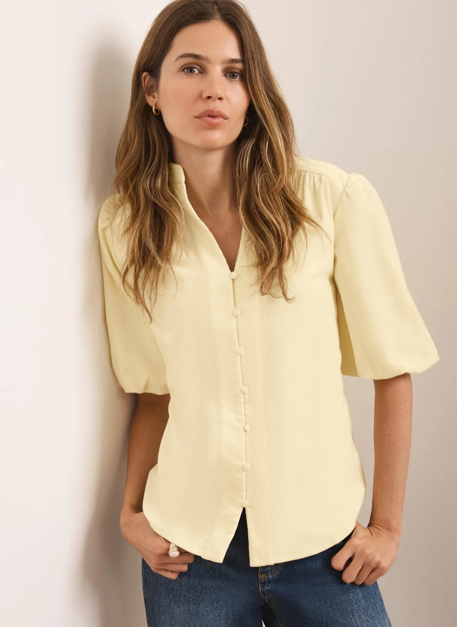 Butter Yellow Corduroy Puff Sleeve Blouse
